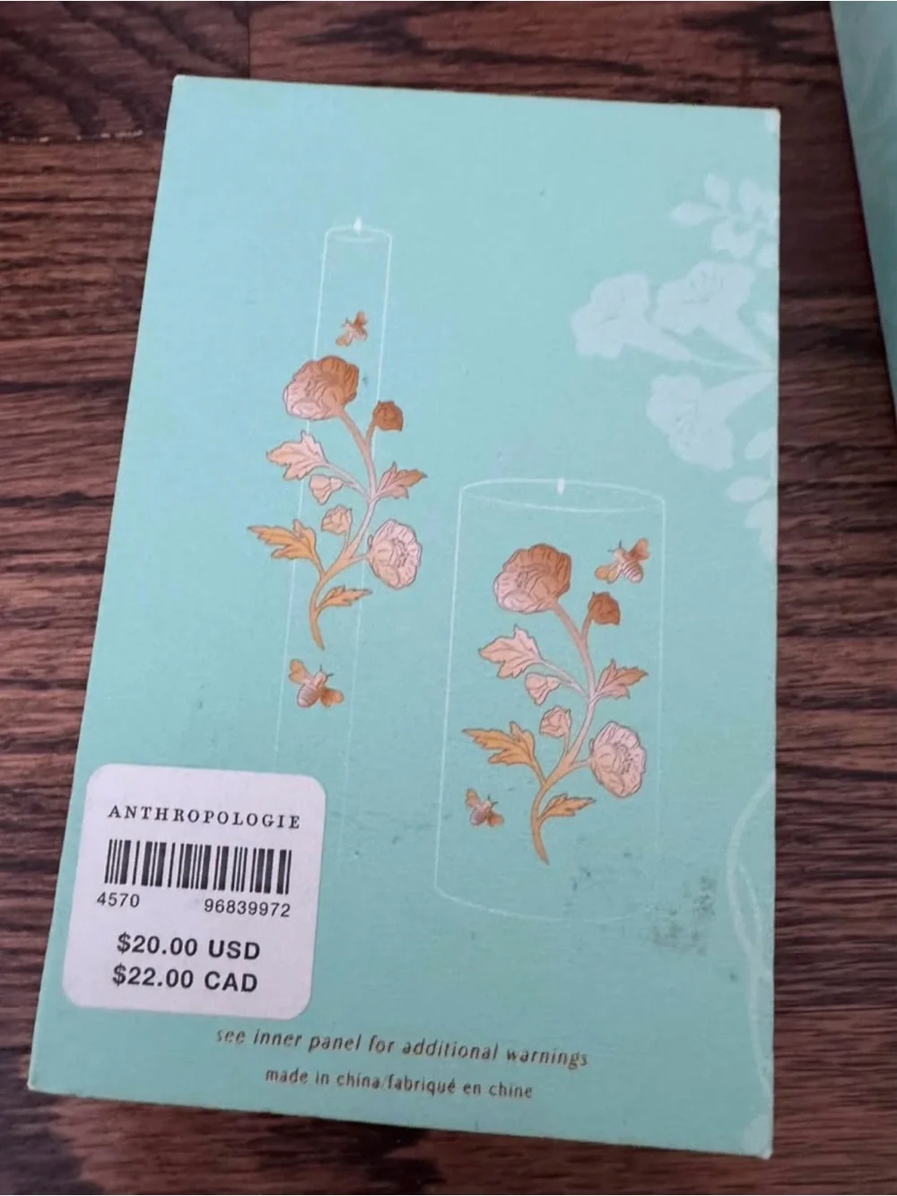 Anthropologie Cream Fluted Pillar Candles with Gold Floral Charms